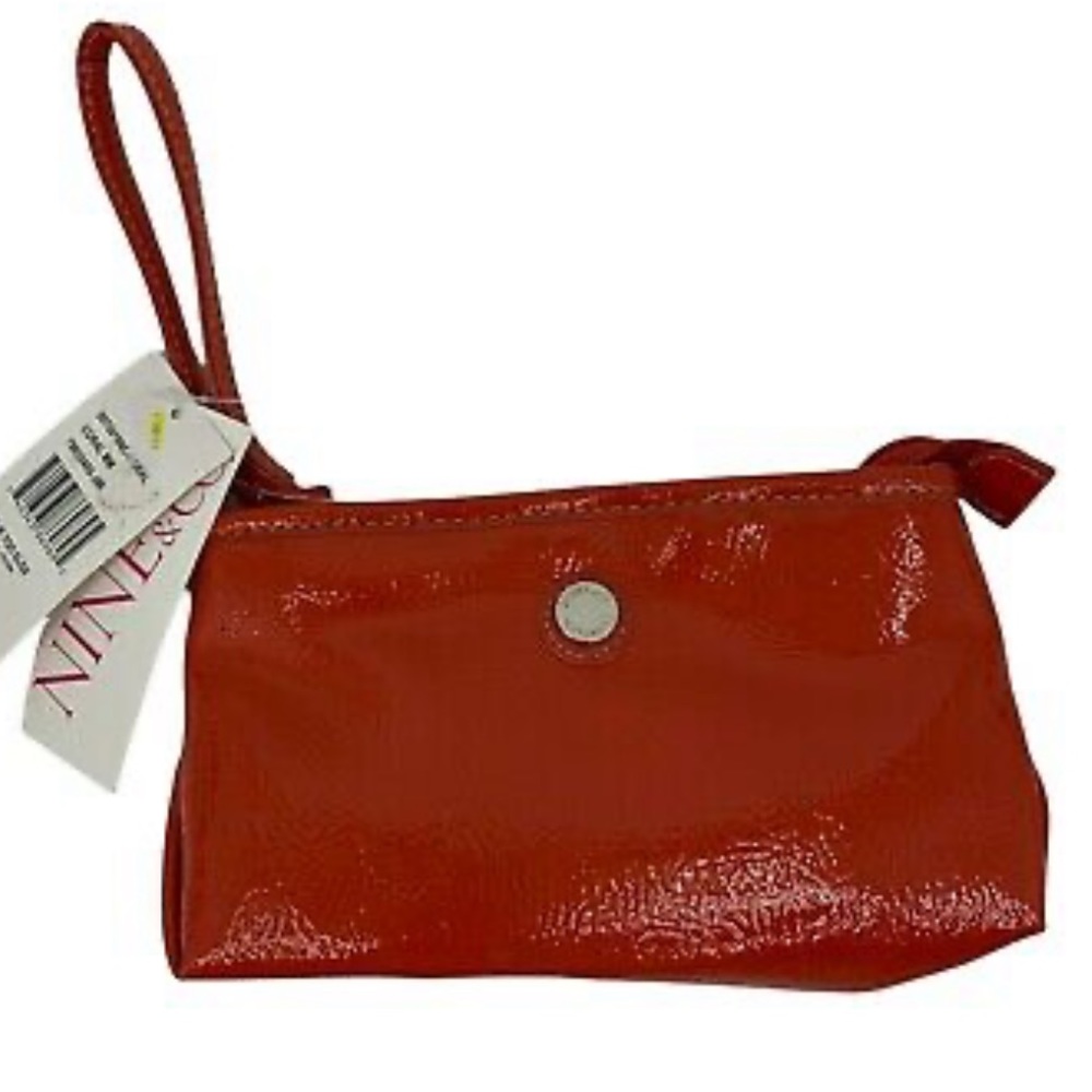 Nine & Co. Jolie Too Coral Red Patent Zipper Wristlet